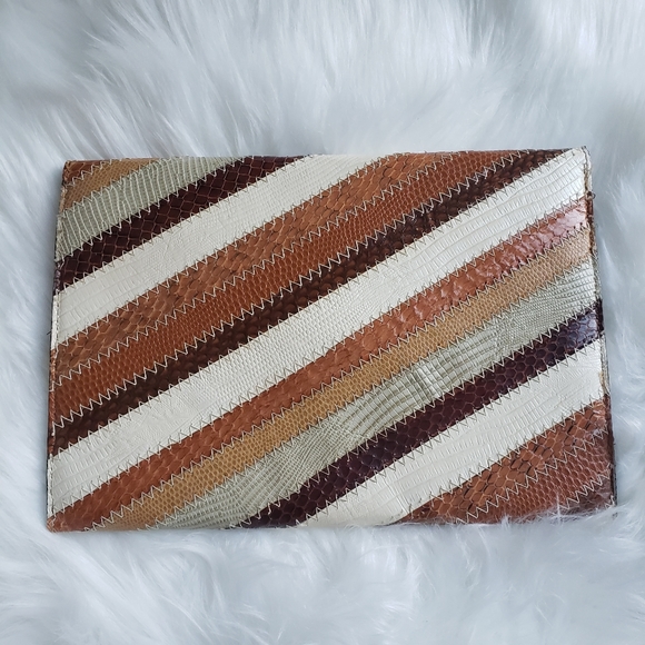 Vintage David Mehler Dame Stiched Snakeskin Clutch - Picture 7 of 8